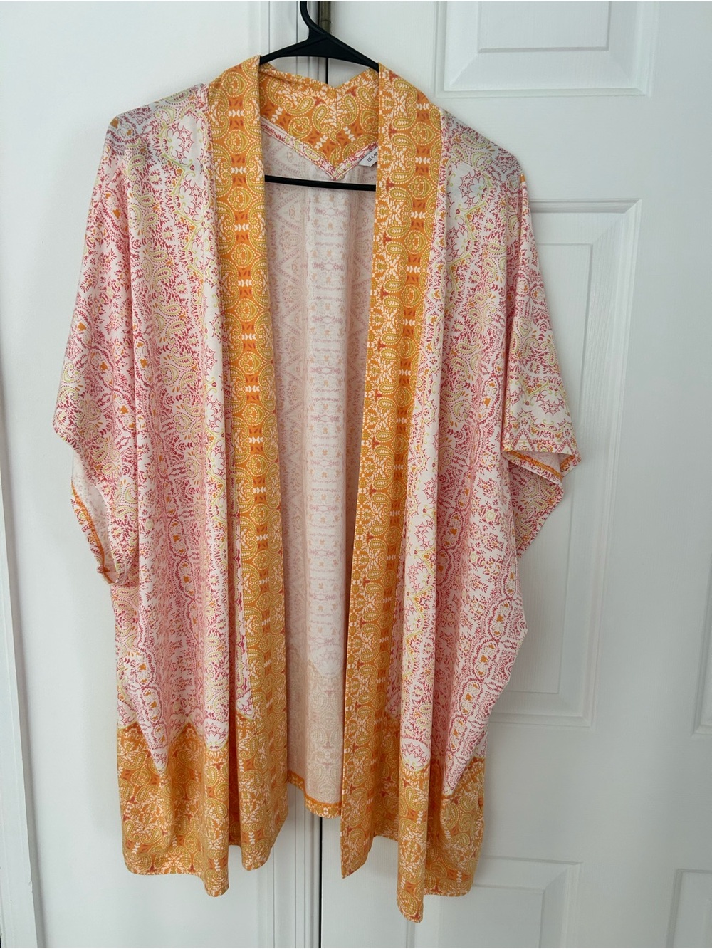 Isaac Mizrahi Paisley Kimono Cardigan in Orange & Pink